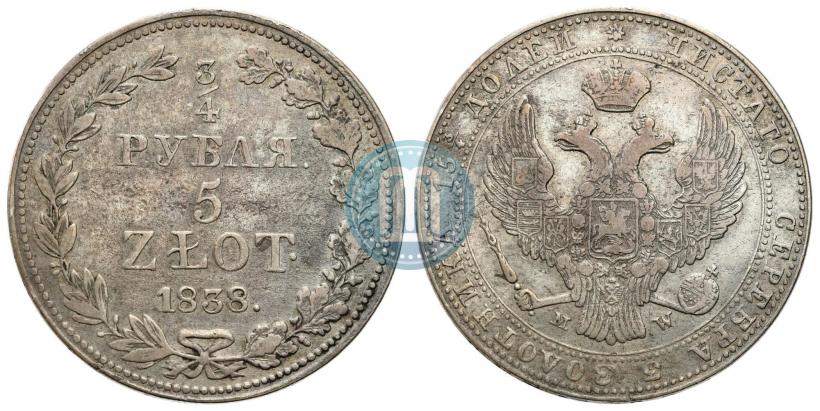 Picture 3/4 roubles - 5 złotych 1838 year MW 