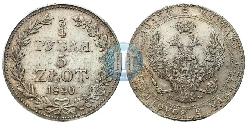 Picture 3/4 roubles - 5 złotych 1840 year MW 