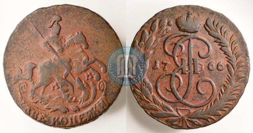 Фото 2 копейки 1766 года ММ 
