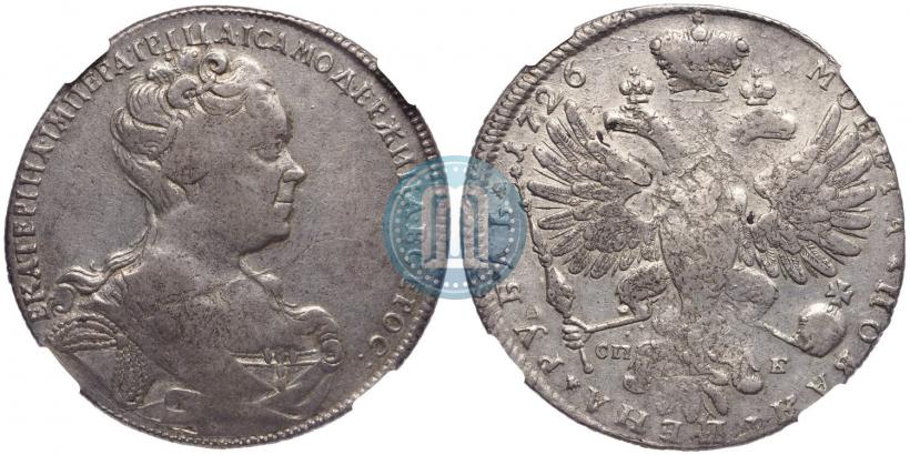 Фото 1 рубль 1726 года СПБ "Петербургский тип, портрет вправо"