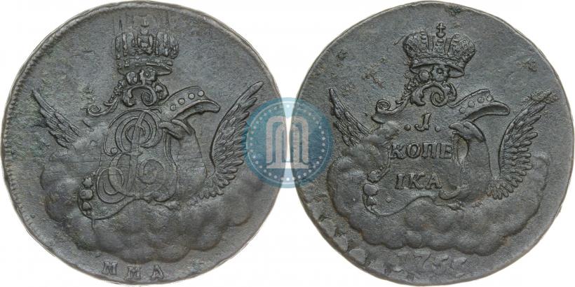 Фото 1 копейка 1755 года ММД 