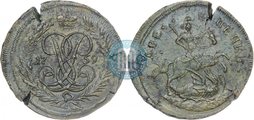 Фото 2 копейки 1759 года  "Номинал над Св. Георгием"