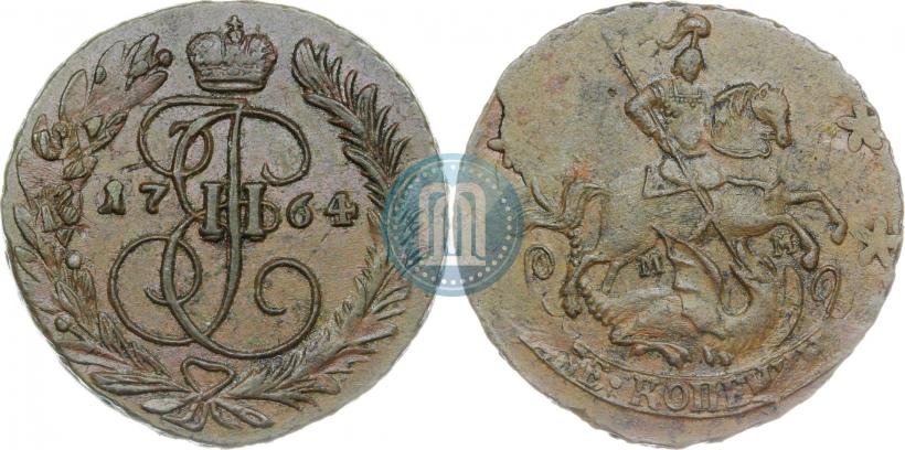 Фото 2 копейки 1764 года ММ 