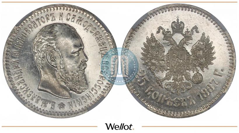 Picture 25 kopecks 1887 year (АГ) 