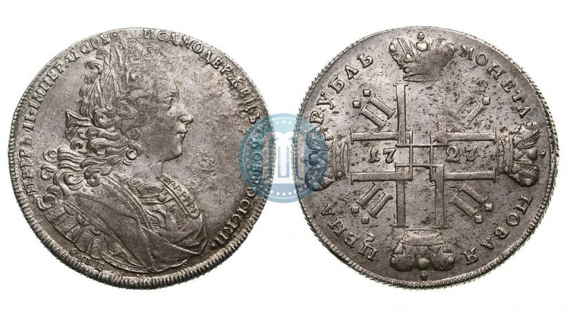Фото 1 рубль 1727 года СПБ "Петербургский тип"