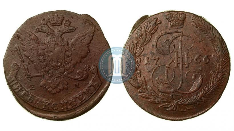 Фото 5 копеек 1766 года ЕМ 