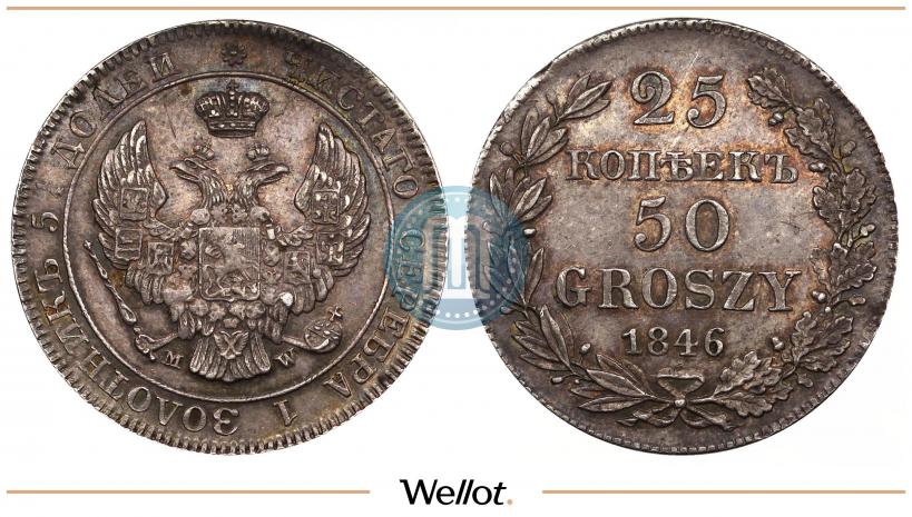 Picture 25 kopecks - 50 groszy 1846 year MW 