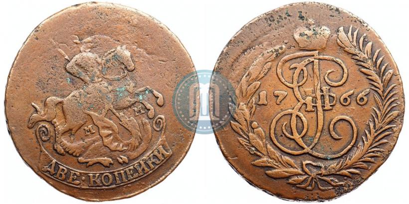 Фото 2 копейки 1766 года ММ 