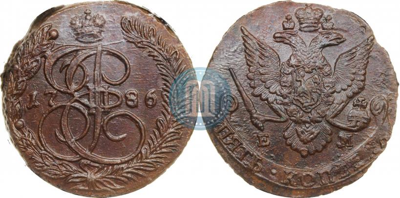 Фото 5 копеек 1786 года ЕМ 