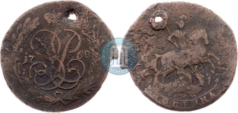 Picture 1 kopeck 1758 year  
