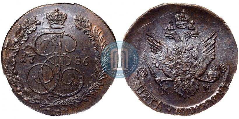 Фото 5 копеек 1786 года КМ 