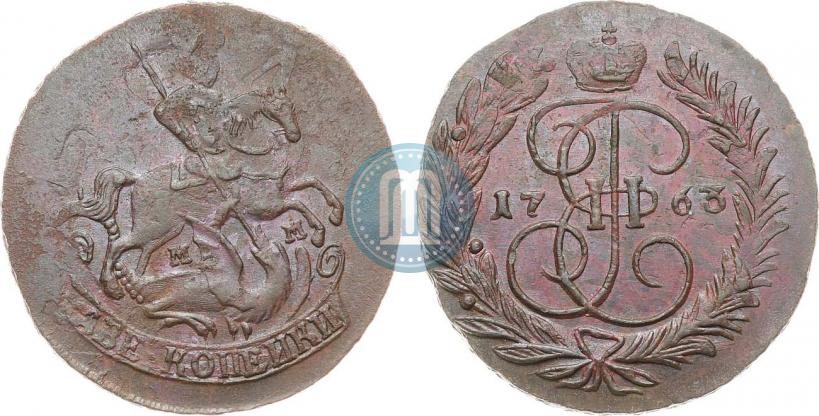 Фото 2 копейки 1763 года ММ 