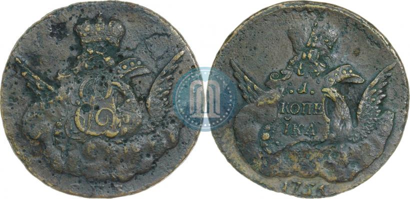 Фото 1 копейка 1755 года СПБ 
