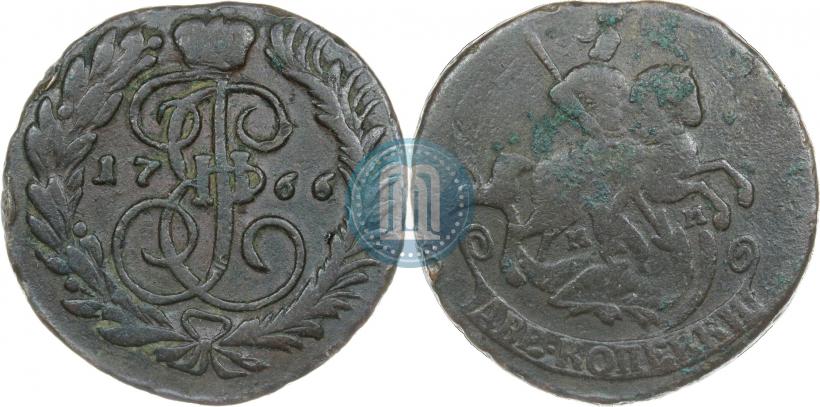Фото 2 копейки 1766 года ММ 