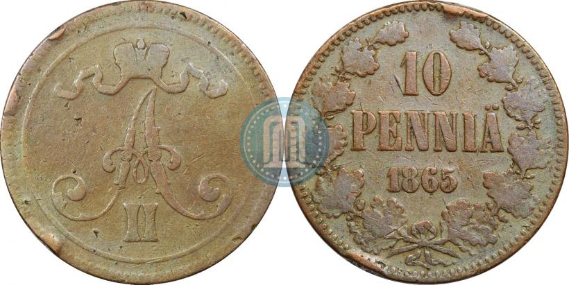 Фото 10 пенни 1865 года  