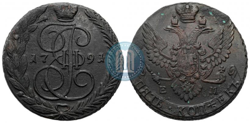 Picture 5 kopecks 1791 year ЕМ 