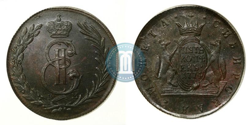 Фото 5 копеек 1774 года КМ 