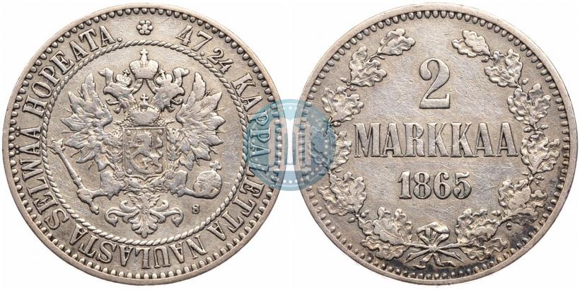 Picture 2 markkaa 1865 year S 