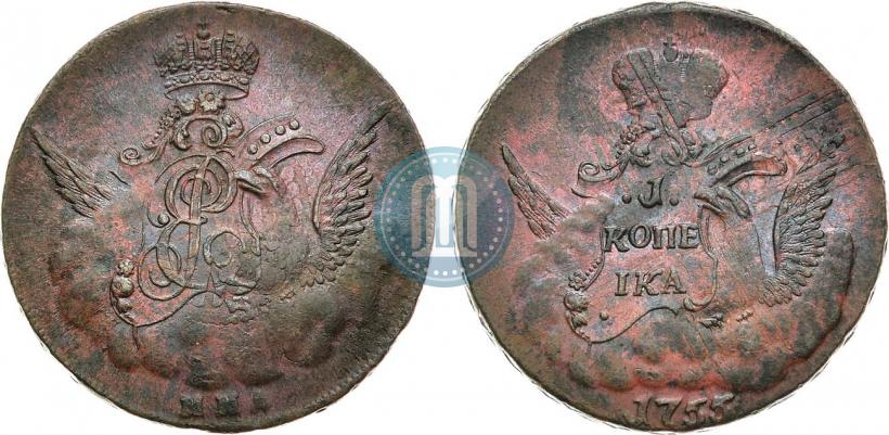 Фото 1 копейка 1755 года ММД 
