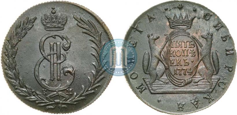 Фото 5 копеек 1774 года КМ 