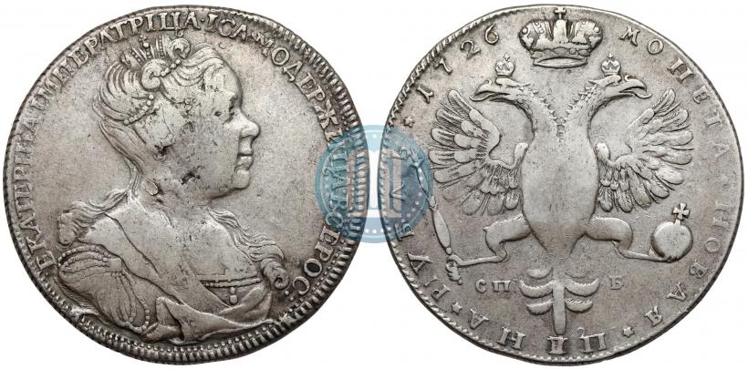 Фото 1 рубль 1726 года СПБ "Петербургский тип, портрет вправо"