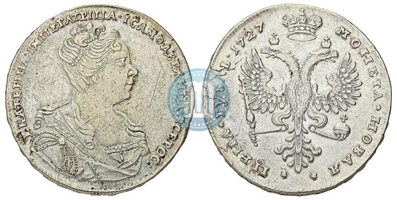 Фото 1 рубль 1727 года  "Московский тип, портрет вправо"