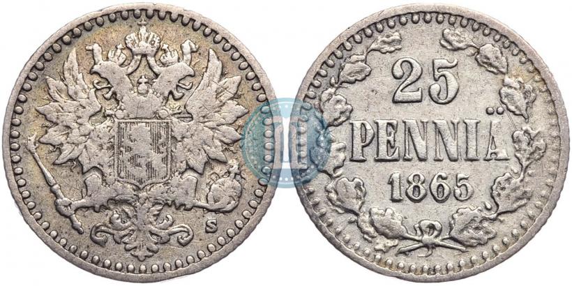 Фото 25 пенни 1865 года S 