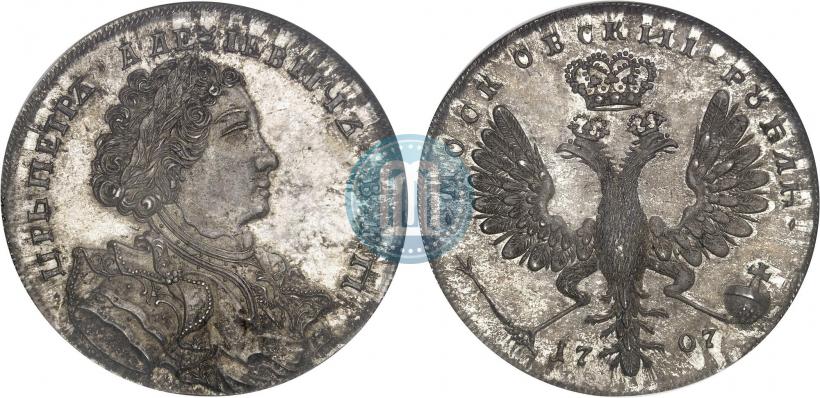 Фото 1 рубль 1707 года  "Портрет работы Г. Гаупта"