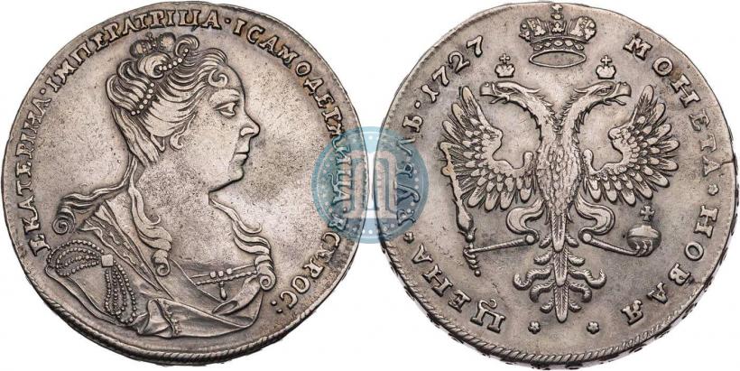 Фото 1 рубль 1727 года  "Московский тип, портрет вправо"