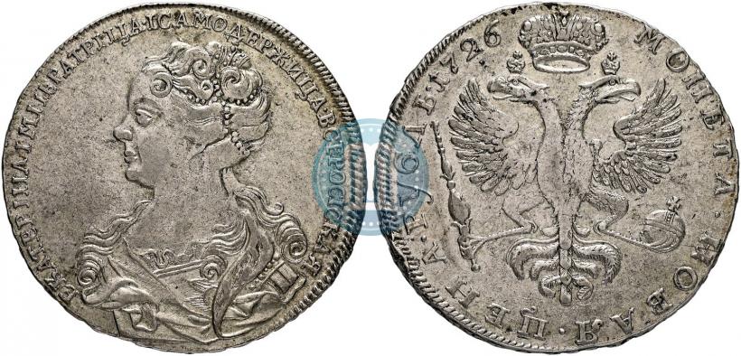 Фото 1 рубль 1726 года  "Московский тип, портрет влево"