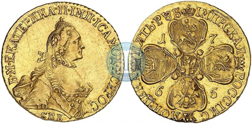 Фото 5 рублей 1765 года СПБ-Т.I. 